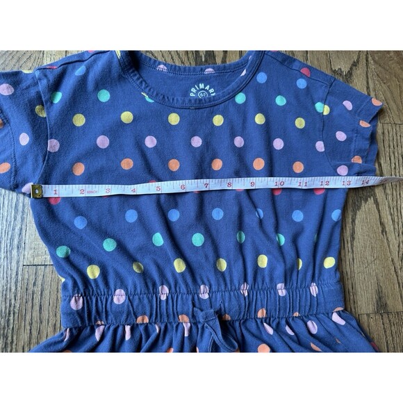 Primary Blue 100% Cotton Drawstring Dress Girls Rainbow Confetti Dot Size 6-7 - Picture 6 of 7